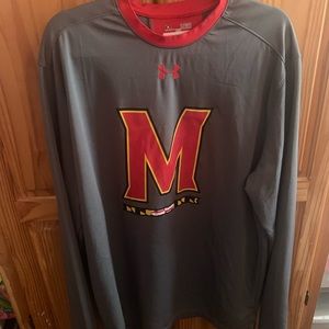 Under Armour Men's Gray Long Sleeve Shirt with Red & Yellow Maryland 'M' Logo